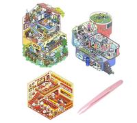 Sticker Therapy Funny Stickers 3D Sticker Scene 3 Sets of Sticker Scene and 1 Pair of Tweezers Creative DIY Time-Killing Forest Tree House, Canned Apartment and Fried Chicken Shop Stickers