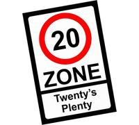 Sticker - Warning - 1x 20 mph Zone Twentys Plenty Sign - Self Adhesive Sticker 7,87x11,8 in - Decal for Office, Company, School, Hotel