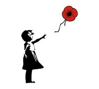 Sticker with Banksy Girl with Poppy Flower Remembrance Day - Lest we Forget Sticker | Art (Extra Large)