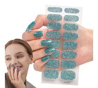 Stickers 16 Pieces Semi-Cured Gel Full Nail | Peel and stick nail polish for DIY manicure, shiny gel finish, no smudging, lasting hold, fast