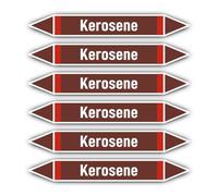 Stickers: 200 x 30 mm, 6 pieces, group 8, flammable liquids, pipeline labelling, according to DIN 2403, language: English, kerosene