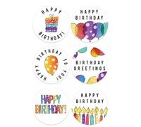 Stickers, 50 PCS Round Self Adhesive Stickers 6 Designs for Crafts Envelope Seals Tags Cards Present Decoration, 2.5cm / 1 Inch (Happy Birthday Mix B)