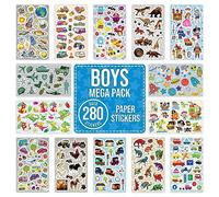 Stickers for Boys Kids - Over 280 Self Adhesive Paper Stickers, 14 Sheets for Crafts, Scrapbooking, Party Bag Fillers & Classroom Rewards (Pirates, Dinosaurs, Cars)