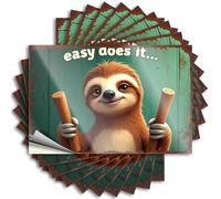 Stickers for Car Lazy Sloth with Wooden Sticks: Easy Does It! Stickers 10Pcs Funny Signs for Man Cave Funny Bumper Stickers(6X9CM)