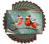 Stickers for Cars Three Birds Wearing Santa Hats On A Branch with Berries Sticker 10Pcs Car Window Stickers Sticker for Cars(6X9CM)