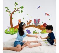 Stickers for Children | Wall Sticker Funny Animals on a Bridge - Wall Decoration Children's Room | 90 x 60 cm