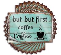 Stickers for Your Car Rustic 'But First Coffee' Sign with Steamy Cup Illustration Stickers 10Pcs Car Stickers Funny Bumper Stickers(12X18CM)