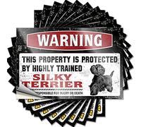 Stickers for Your Car Warning This Property is Protected by A Highly Trained Silky Terrier Funny Sticker 10 Pcs Sarcastic Signs Funny Car Stickers(12X18CM)