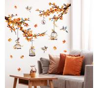 Stickers Maple Tree Branches Maple Leaf Wall Stickers Flower and Bird Bird Bird Cage Wall Stickers Autumn Decoration Bedroom Living Room Sofa Wall Decoration