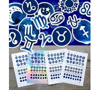 Stickers Pack (Over 150 Stickers) Watercolour Illustrations of Zodiac Signs Vintage Styled Small Vinyl Stickers White Hologram Transparent