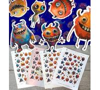 Stickers Pack (Over 150 Stickers) Whimsical Monster Stickers, Colorful Cute Creatures, Playful and Quirky, Imaginative Fantasy Decals ~ Vinyl Stickers White Hologram Transparent