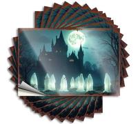 Stickers Plain | Encouraging Garage Spooky Ghosts Gather Before Haunted Castle Under Full Moon for Paw(12X18CM)