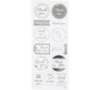 Stickers Thank You, sheet 10x24 cm, approx. 13 pc, silver, thank you (US IMPORT)