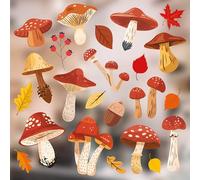 Stickers4 - Autumn Decorations - 23 Static Cling Autumn Woodland Mushroom Double Sided Window Stickers - Autumn Leaves - Mushroom Décor