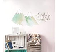 Stickerscape Adventure Awaits Mountain Wall Sticker (Aqua - Regular) | Mountain Wall Stickers | Perfect for Decorating a Woodland Themed Bedroom or Nursery | Easy to Apply, Cleanly Removable