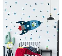 Stickerscape Blast Off Rocket Wall Sticker (Blue - Regular) | Nursery Wall Stickers, Space Wall Stickers, Nursery Wall Decor, Rocket Wall Decal | Easy to Apply, Cleanly Removable
