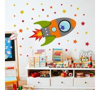 Stickerscape Flying Rocket Wall Sticker (Orange - Regular) | Nursery Wall Stickers, Space Wall Stickers, Nursery Wall Decor, Rocket Wall Decal | Easy to Apply, Cleanly Removable