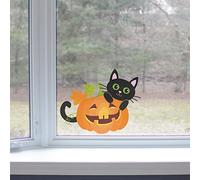 Stickerscape Halloween Window Stickers (Cat with Pumpkin - One Size) | Halloween Window Decorations | Reusable and Cleanly Removable | Made in The UK