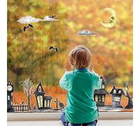 Stickerscape Halloween Window Stickers (Night time Haunted Village - Regular Size) | Halloween Window Decorations | Reusable and Cleanly Removable | Made in The UK