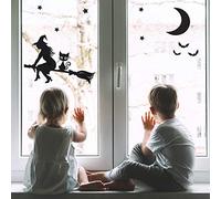 Stickerscape Halloween Window Stickers (Witch and cat on Broomstick - Regular Size) | Halloween Window Decorations | Reusable and Cleanly Removable | Made in The UK