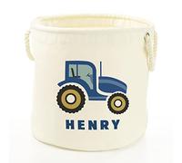 Stickerscape Personalised Blue Tractor Storage Trug (Natural - Large) | Children's Storage Basket, Toy Storage, Toy Basket, Laundry Basket | 100% Cotton Canvas | Kid's Bedroom Decor, Nursery Decor