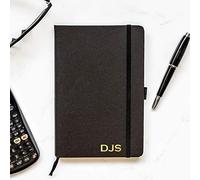 Stickerscape Personalised Initials Foil Notebook | Gift for School Teacher, Friend Or Family Member | A5 Lined Hardback | Recycled Paper | Black or Blue (Black & Gold)