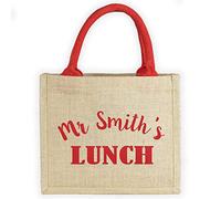 Stickerscape Personalised Lunch Bag | Personalised Gift for Teacher's | Hand Finished and Made in The UK (Red Bag - Red Text)