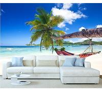 StickersWall Caribbean Palm Tree Hammock Paradise Mediterranean Ocean Beach Waves Island Wall Mural Photo Wallpaper Picture Self Adhesive (228cm(W) x 161cm(H)) 1009