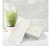 STICKGOO 100-Piece Glossy Wooden Marble Grain Peel and Stick Backsplash Tile,3''x6'' PVC Subway Tile with White Grout, Stick on Backsplash for Kitchen/Bathroom/Fireplace