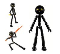 Stickman Action Figures with 7 Weapons, Black Stick Man Multi-Jointed Movable Toy, Stickman Toys Stop Motion Figures, Assembleable Action Man Model for Desktop Decor and Creative Play