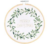 Stickp. Gez. Kreuzstich, Mistelkranz Merry Christmas, Ø 15 cm