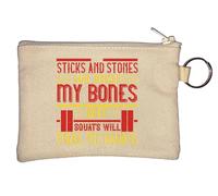 Sticks and Stones May Break My Bones but Squats Will Make me Badass Key Chain Coin Purse Beige