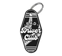 Sticky Art UK Bad Driver Club Motel-Style Keyring: Vintage Vibes Keychain, Bad Driver Funny Quote Keychain, Gift for New Driver, Joke Car Accessory Gift