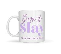 Sticky Art UK Born to Slay, Forced to Work - Modern: Funny Joke Work Mug, Small Sassy Gift for Friend, Colleague, Manager or Boss, Secret Santa Idea