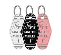 Sticky Art UK Jesus Take the Wheel Motel Style Acrylic Keyring - Retro Keychain, Girly Car Accessories, Funny quote key chain for women, Unique Gift Idea
