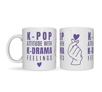 Sticky Art UK K-Pop Attitude with K-Drama Feelings Mug: Korean Pop Culture Inspired Design, K-Pop Lover, Korean Pop Culture Gift, K-Pop Mug Present, 250ml Ceramic Mug