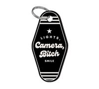 Sticky Art UK Lights Camera Smile - TPD Motel-Style Keyring: Retro Acrylic Keychain, Song-Inspired, Swiftie Gift, Broken Heart, Girly Car Accessory