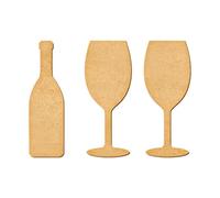 Sticky Art UK MDF Wine Blank Set: Wine Bottle & Glass Craft Shapes, DIY Drink Cutouts, Wooden, DIY bar Decor, Paintable Party Decorations (Set of 3)