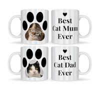 Sticky Art UK Personalised Photo Mug - Best Cat Mum or Dad Ever Gift - Custom Pet Photo Mug with Paw Print Design - Gift for Cat Lovers, Pet Keepsake