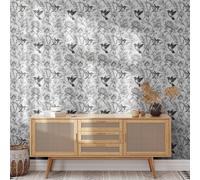 Sticky Back Plastic Grey Flower Bird Wallpaper Peel and Stick Worktop Vinyl Covering Kitchen Bathroom Bedroom Furniture Art Deco Self Adhesive Wallpaper 45x300 cm/2 roll