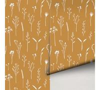 Sticky Back Plastic Mustard Yellow Floral Wallpaper Peel and Stick Worktop Vinyl Covering Kitchen Bathroom Bedroom Furniture Art Deco Self Adhesive Wallpaper 38.6x320.6 cm