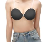 Sticky Backless Push Up Bra, Reusable Invisible Self Adhesive Bra for Women, Strapless Bra with Removable Clear Straps Lift Enhance Cleavage, Perfect for Wedding Backless Dresses Everyday Wear (Black)