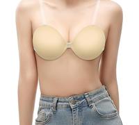 Sticky Backless Push Up Bra, Reusable Invisible Self Adhesive Bra for Women, Strapless Bra with Removable Clear Straps Lift Enhance Cleavage, Perfect for Wedding Backless Dresses Everyday Wear (Skin)