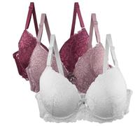 Sticky Bra Pack of 3 Women's Bra Set Bra Set Comfortable Lace Bra with Adjustable Straps Elegant Underwear for Everyday and Leisure Multicoloured Bras Stylish Elegant Flowy Bra (Beige, 105D)