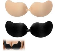 Sticky Bra Push Up, Invisible Adhesive Bra for Low Cut Dresses and Weddings, Strong Support Strapless Design with Nude and Black Colour Options, Two Pairs of A-Cup Mango Shaped Breast Petals