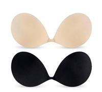 Sticky Bra Push Up, Invisible Bra for Women, Reusable Invisible Backless Strapless Self-Adhesive Bras, 2 Pack Adhesive Bras for Strapless Backless Dress (Black+Beige)