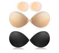Sticky Bra - Push Up Stick On Bra for Women, 2 Pack Backless Strapless Adhesive Bras, Invisible Silicone Bras for Deep V Necklines Dress (Cup C)