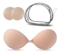 Sticky Bra,Self-Adhesive Bra,Strapless Bra Invisible Push up Lift Silicone Bras for Backless Dress, Beige, 1-3