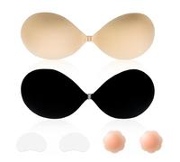 Sticky Bra Strapless Invisible Backless Stick on Bra Push up Lift Bras for Women Dress Reusable Silicone Nipple Covers, Skin Tone & Black, B
