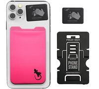 Sticky Card Holder for Phone - Mobile Phone Stand - Adhesive Card Holder - Phone Pouch - Stick on Spandex Pocket by Gecko - Carry Credit Cards and Cash - Pink Black